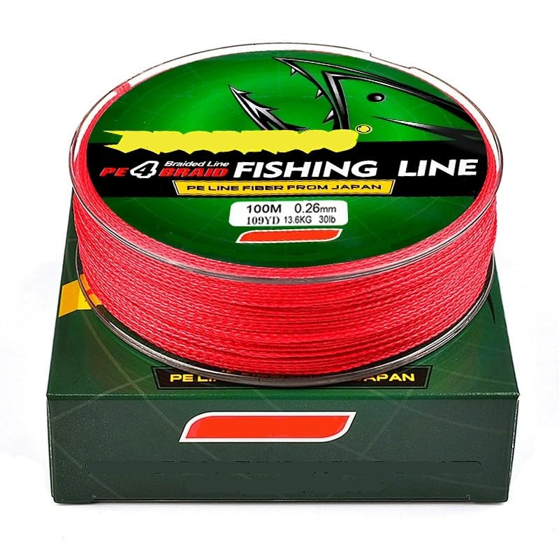 Braided Fishing Line - 4 Strands, 109 Yards, 20LB Red