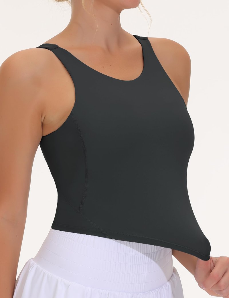 THE GYM PEOPLE Women's Sports Bra Sleeveless Workout Tank Tops Running Yoga Cropped Tops with Removable Padded Charcoal Grey