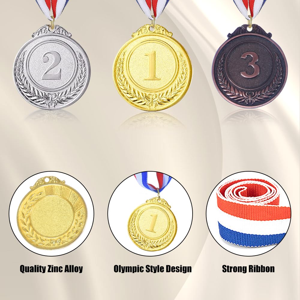 Meecuppa 96 Pieces Metal Gold Silver Bronze Award Medals 1st 2nd 3rd Place Winner Awards with Neck Ribbon for Competitions, Sports, Party, Prizes, 2 Inches