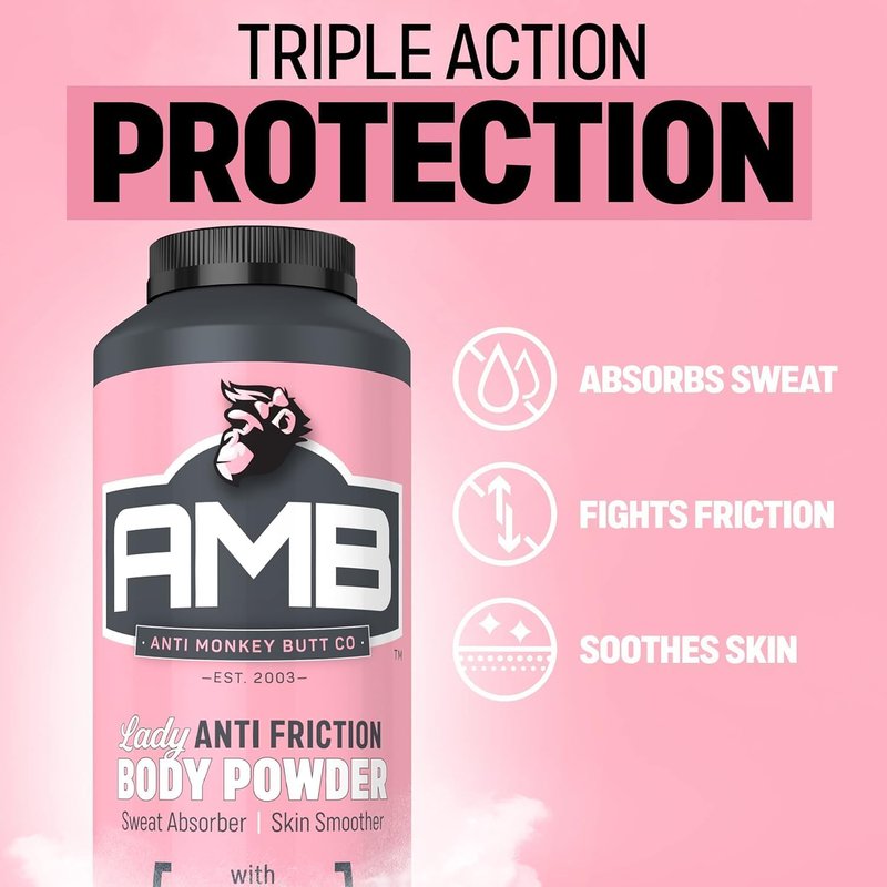 Anti Monkey Butt Body Powder for Women - Talc-Free Sweat & Chafing Relief with Calamine - Hypoallergenic Anti-Friction Formula for Thighs, Underarms, & More - 8 oz (Pack of 2)