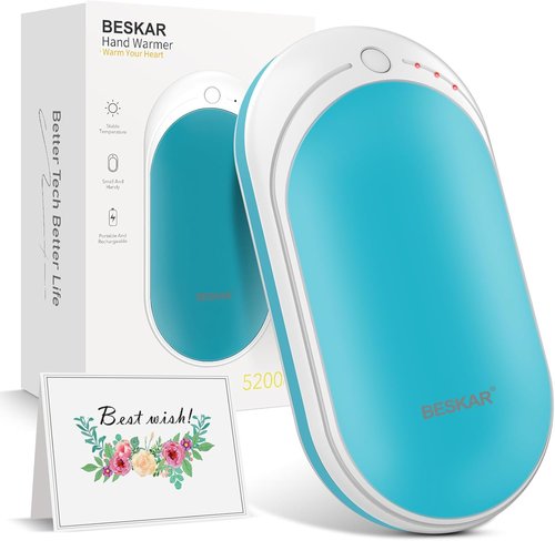 BESKAR Rechargeable Hand Warmer - 5200mAh Electric Heater with Double-Sided Heating | Portable for Outdoor Use