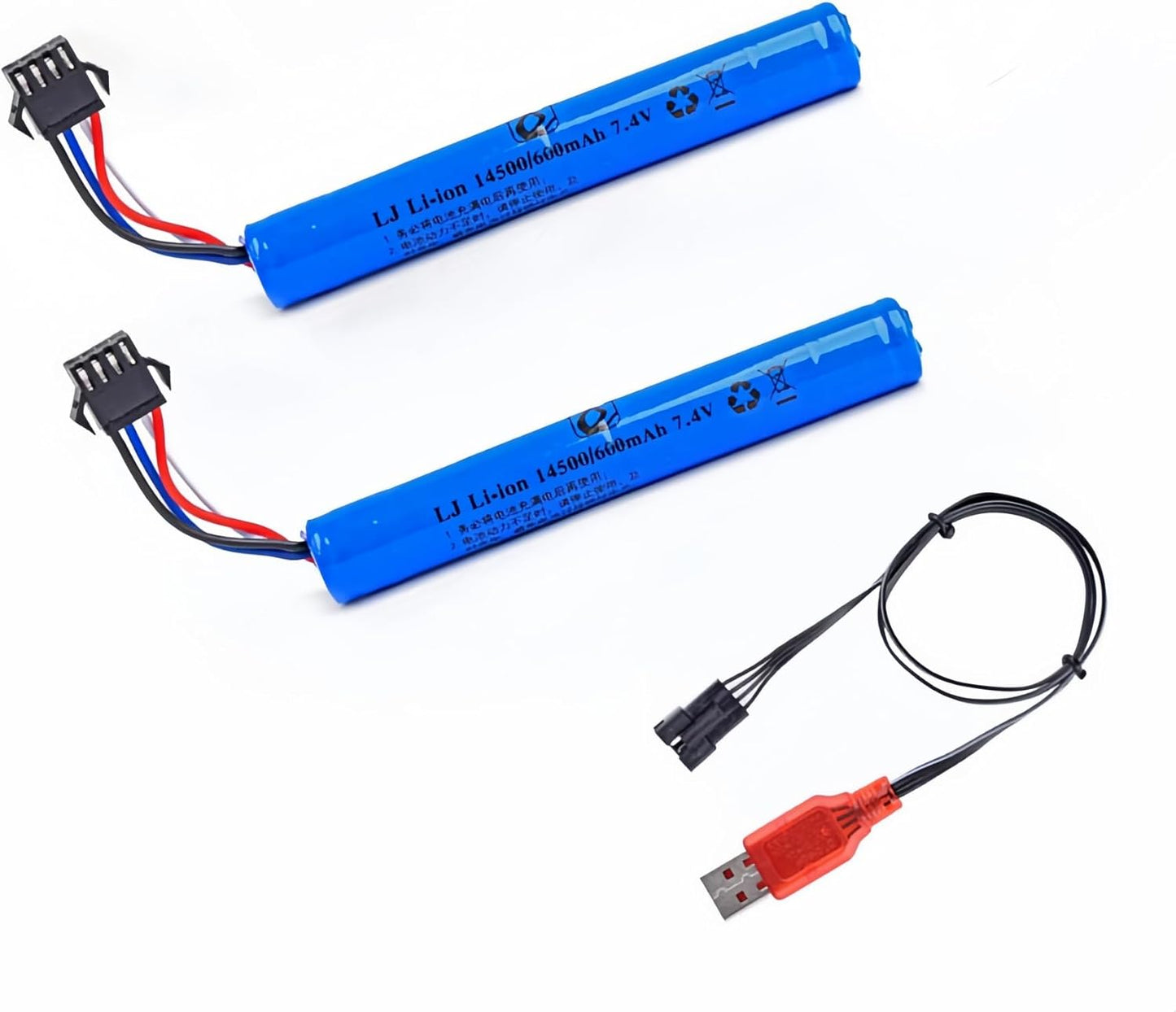 7.4V 600mAh Li-ion Battery by [Brand Name] - SM-4P Plug & USB Charger for Airsoft Guns