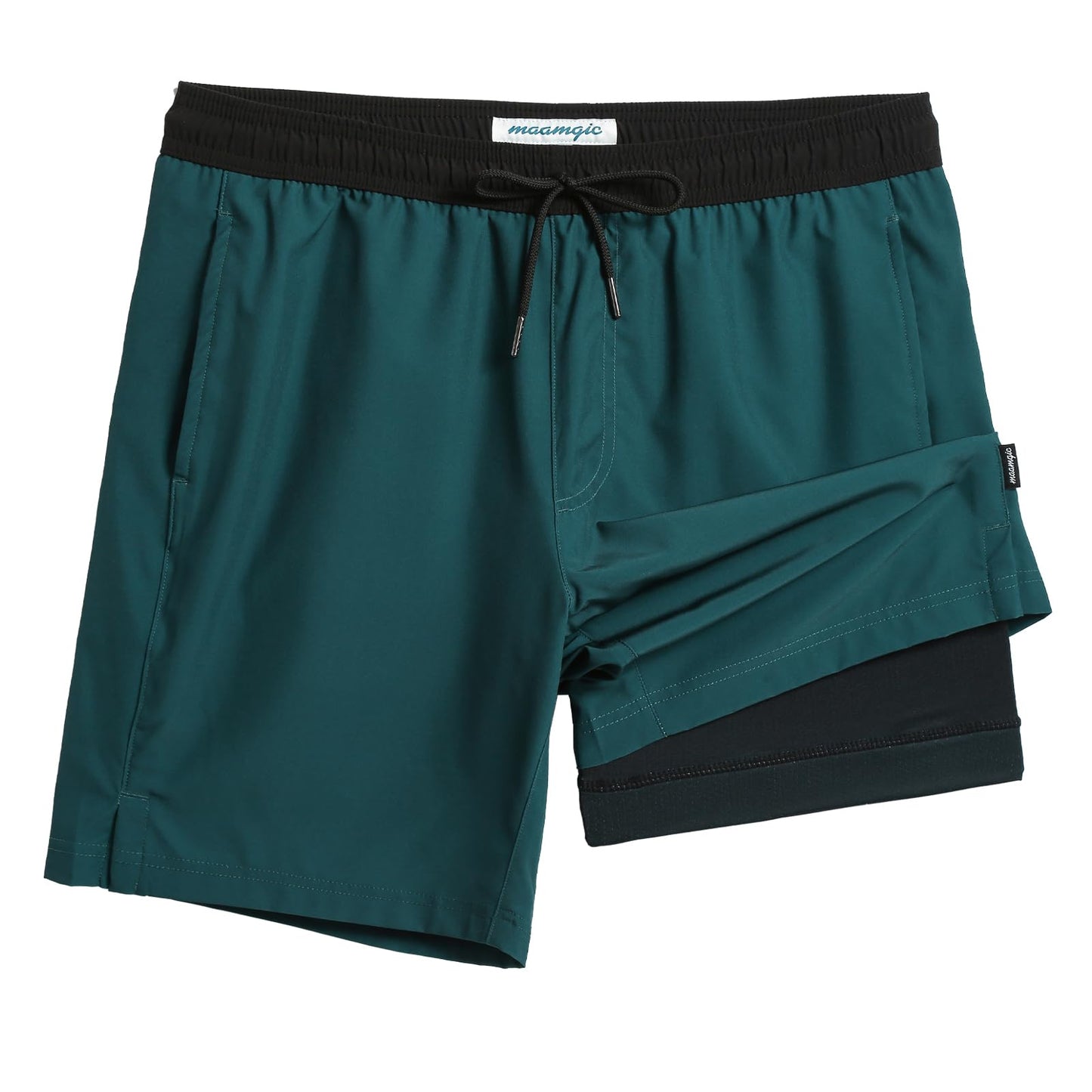 maamgic Mens Swim Trunks with Compression Liner 7 Inch Inseam Mens Bathing Suit Quick Dry Swimming Trunks Swimsuit Reef Green and Black X-Large