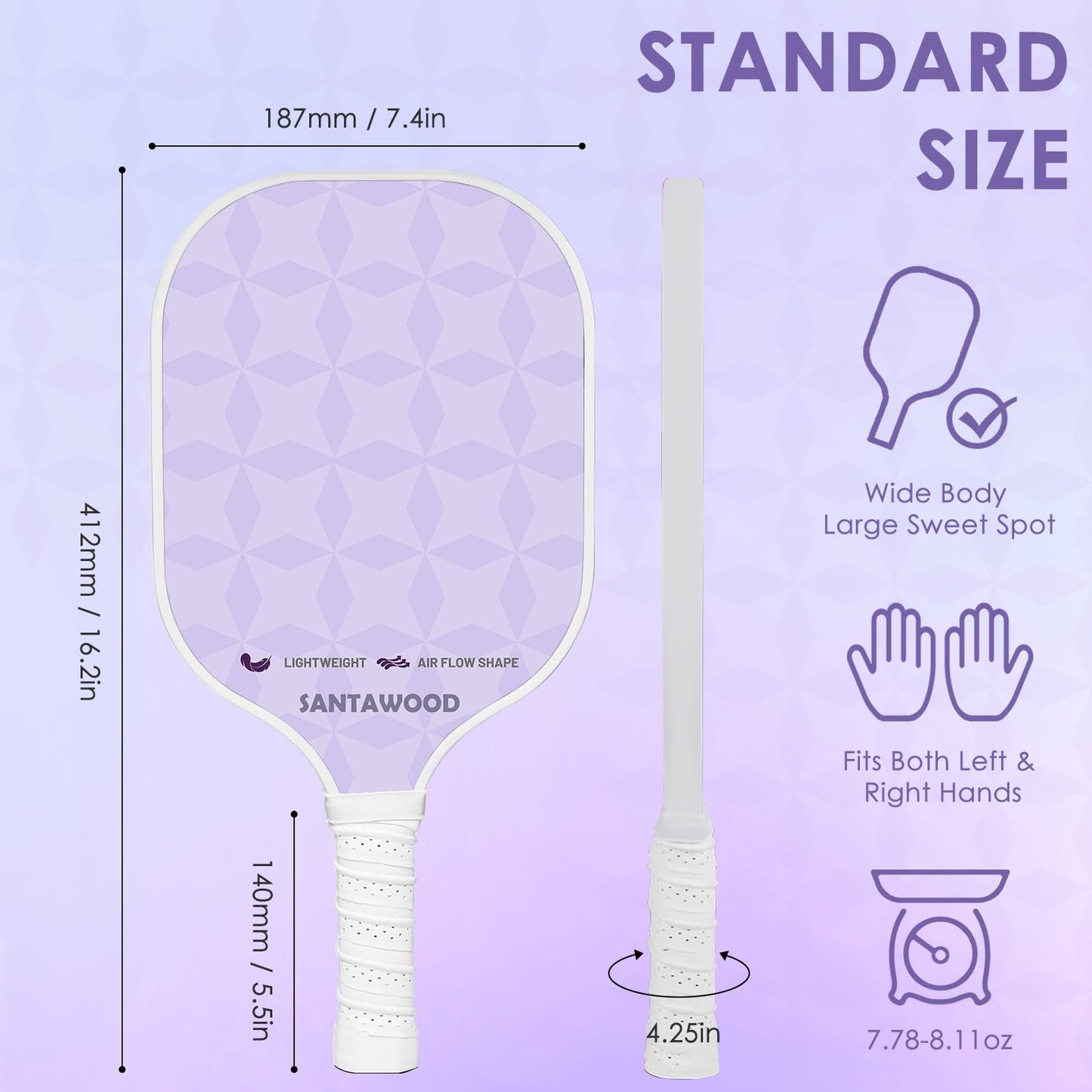 Pickleball Paddles Set of 2, Fiberglass Pickleball Racket, 2 Pickleball Rackets, 4 Balls, 2 Grip and 1 Portable Carry Bag, Aesthetic Pickle Ball Rackets 2 Pack for Men Women Beginners (Purple)