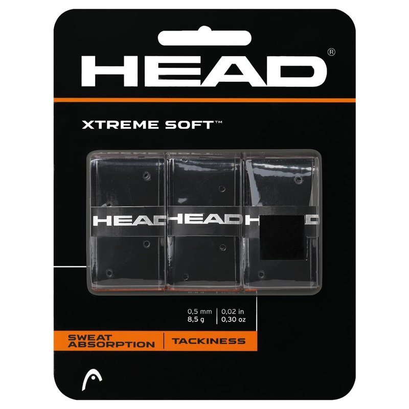 HEAD Xtreme Soft Tennis Racquet Overgrip - Cushioned, Moisture-Absorbing, Non-Slip Feel, Easy Wrap Replacement Grip, 3-Pack, Black