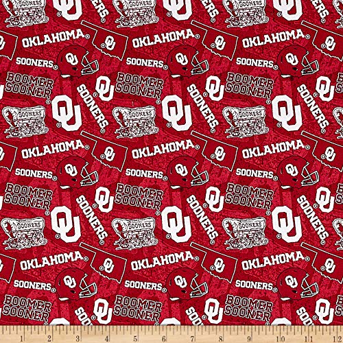 Cotton Fabric by the Yard - Oklahoma Sooners Red/White Print