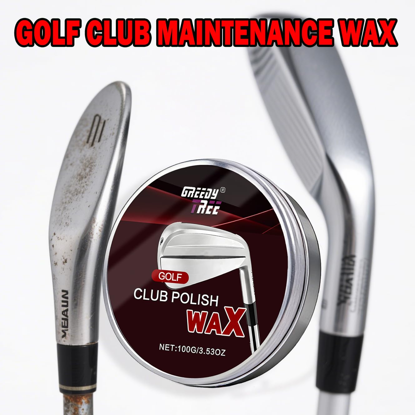 Golf Club Polish Kit & Golf Club Head and Groove Cleaner Kit - Removes Rust, Oxidation & Dirt - 3.53 oz Non-Abrasive Long Lasting Metal Polishing Paste for Aluminum, Chrome & Steel, with Sponge Pad