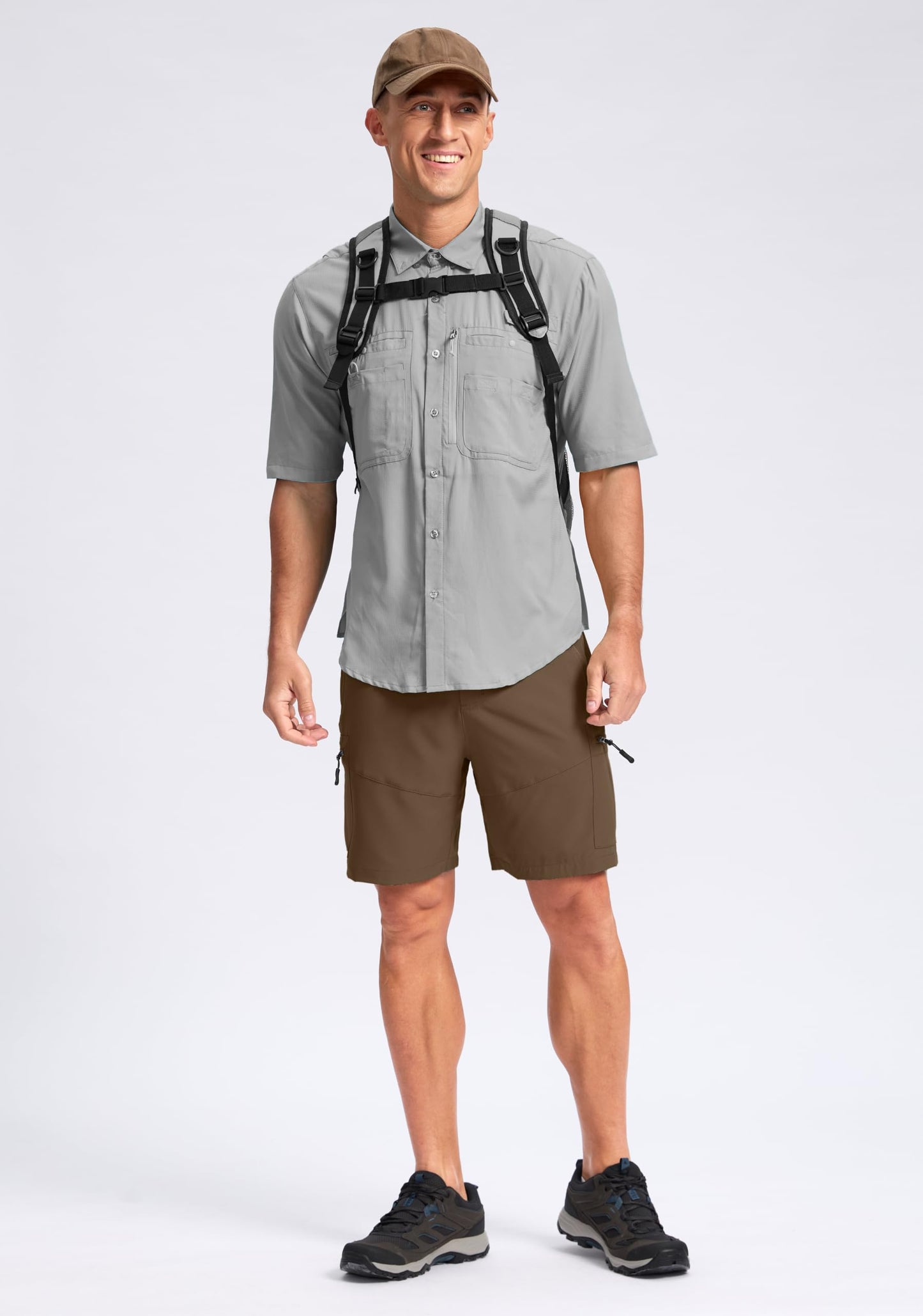 Pudolla Men's Hiking Cargo Shorts Lightweight 7" Travel Casual Shorts for Men Golf Work Outdoor with 5 Zipper Pockets(Brown Medium)