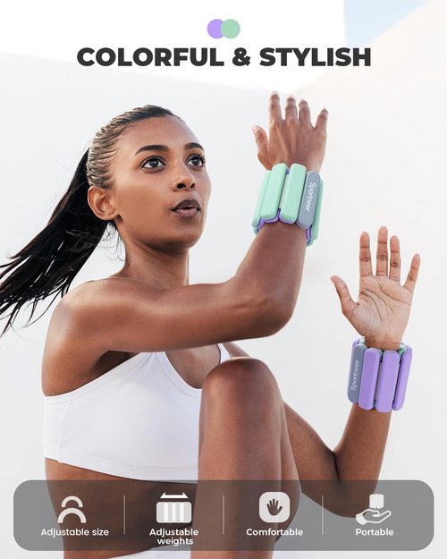 Sportneer 2025 Upgraded Wrist & Ankle Weights for Women Men 4 lbs (2 lb Each) Adjustable Silicone Weighted Bracelet Set for Gym Yoga Pilates Cardio Strength Training Wearable Arm Hand Workout Weights