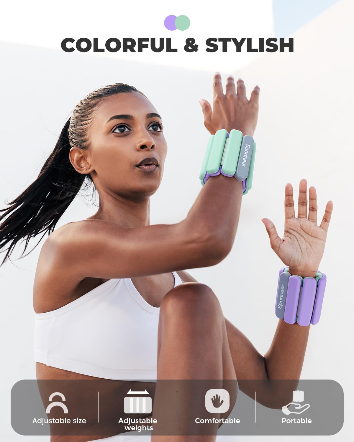 Sportneer Wrist & Ankle Weights for Women Men 4 lbs (2 lb Each) Adjustable Silicone Weighted Bracelet Set for Gym Yoga Pilates Cardio Strength Training Wearable Arm Hand Workout Weights