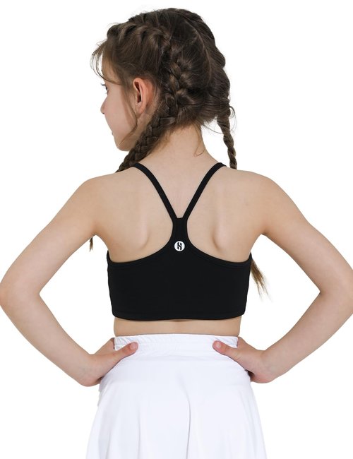 Hvididan Black Sports Bra Girls - Size 10-12 Spaghetti Strap Y Back Training Bras Racerback Yoga Bralette Comfort Crop Top