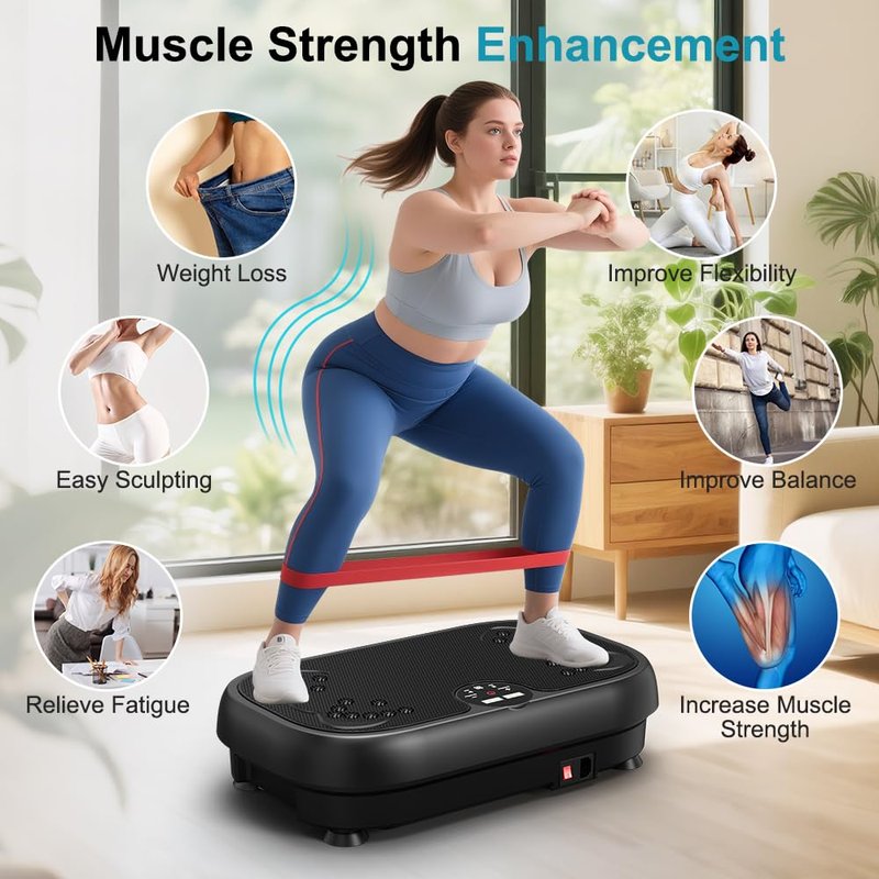 Relife Vibration Plate Exercise Machine Fitness Platform Whole Body Shaker Vibrate Stand Board Lymphatic Drainage Shaking for Weight Loss Fat Burning with 2 Resistance Bands Home Gyms Workout,400Lbs.