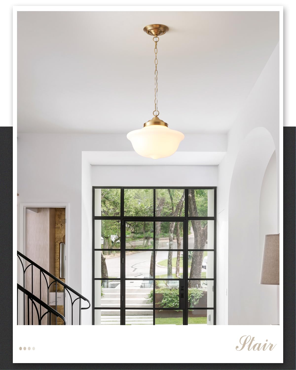 BinoBro Schoolhouse Light Fixture, 12 Inch Black Finish with Milk Glass Semi Flush Mount Ceiling Light, Ceiling Light Fixture for Kitchen Hallway Entryway (Type C Pendant Light)