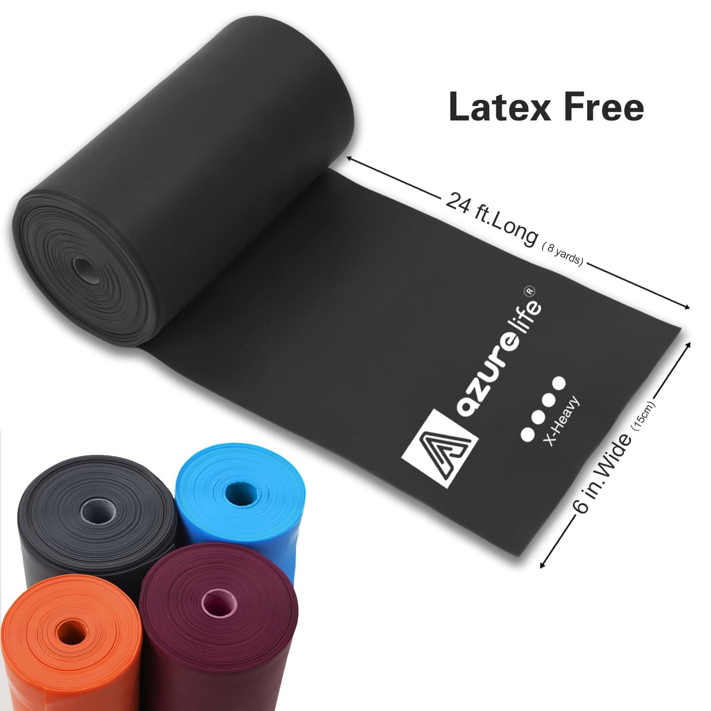 A AZURELIFE Professional Individual Exercise Resistance Bands, Single 5, 6,7 Ft or 8 Yards Elastic Bands, Non-Latex Stretch Bands for PT, Yoga, Pilates, Rehab, at-Home or The Gym Workouts