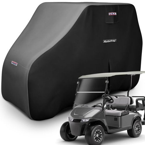 Rosefray Waterproof Golf Cart Cover Universal Fits for Most 4+2 Passenger EZGO, Club Car, Yamaha Golf Cart Black/Gray-XL