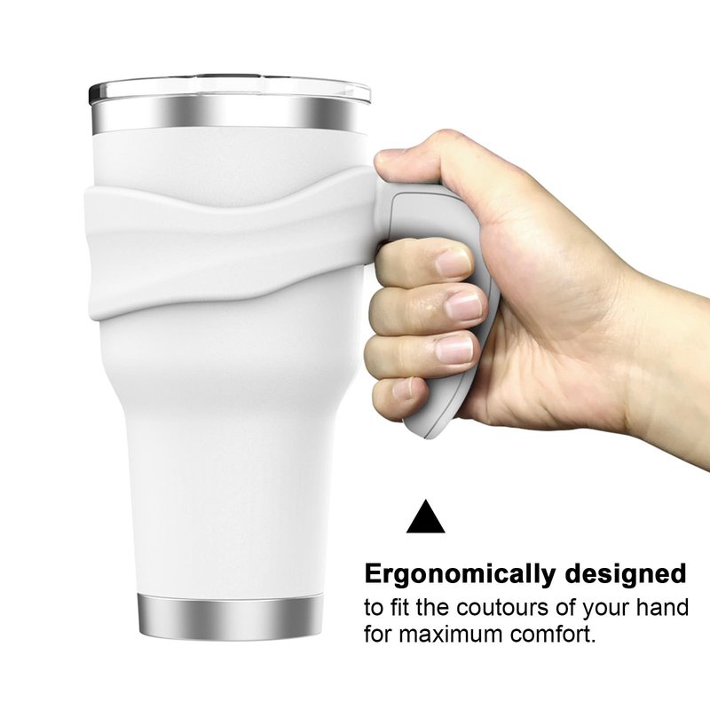 Tumbler Handle Fits for 30 OZ YETI Rambler,Rtic Mug-Previously Design,Sic,OZARK TRAIL & More Tumbler Travel Mug | BPA FREE（Handle Only） (White White)