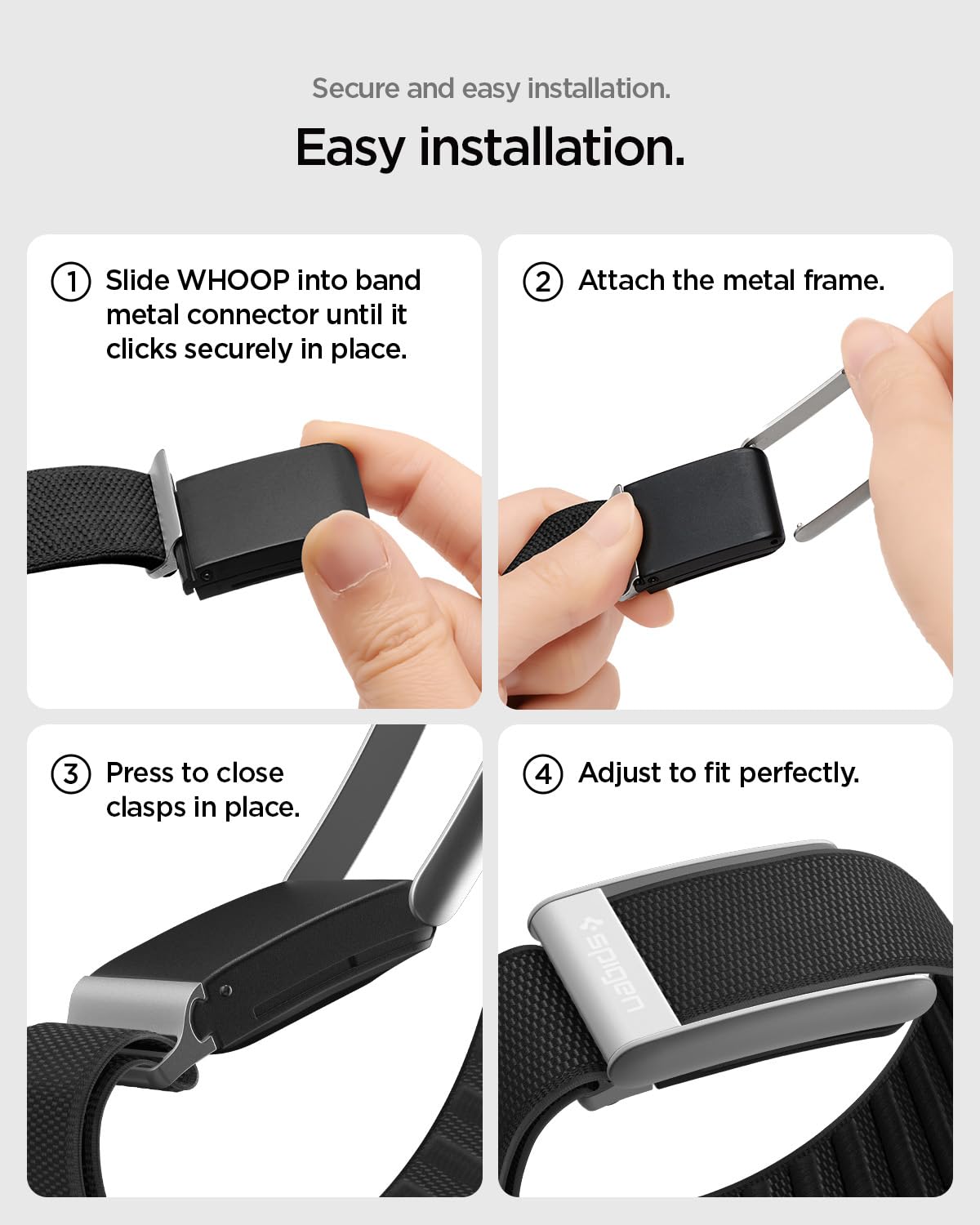 Spigen for WHOOP Band, WBF3 Compatible with WHOOP 5.0 Strap Breathable Nylon Replacement Wristband with Secure Fit for Fitness & Training - Black