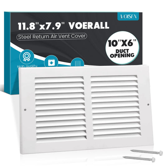 VOISEN Return Air Grille,Fits 10x6 Duct Opening,Steel Return Vent Cover, White Vent Cover Grill for Sidewall and Ceiling,HAVC Cold Air Return Vent Cover,Overall Size:11.8" W X 7.9" H