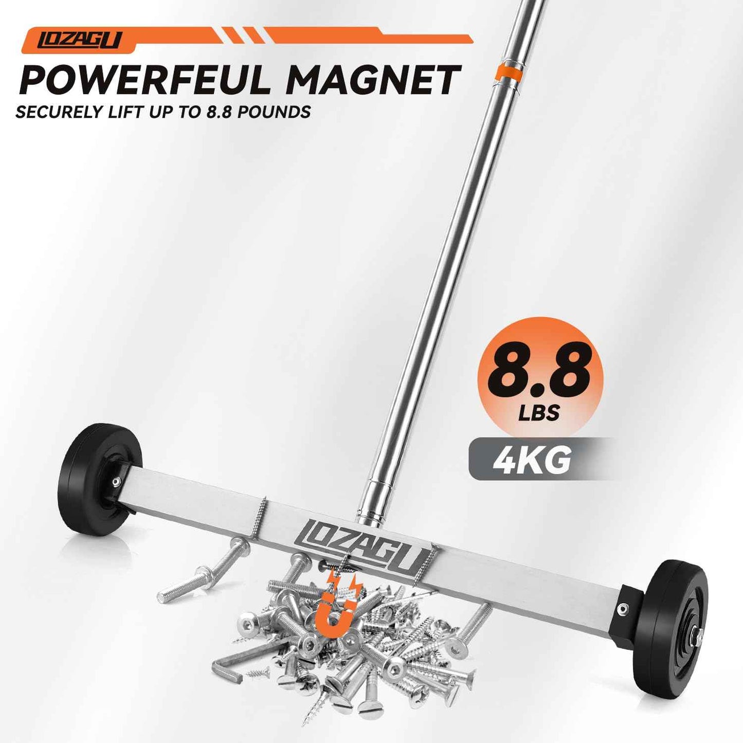 LOZAGU 17" Rolling Magnetic Sweeper with Wheels with Wheels, 8.8 Lbs Pull Force with Telescoping Holder