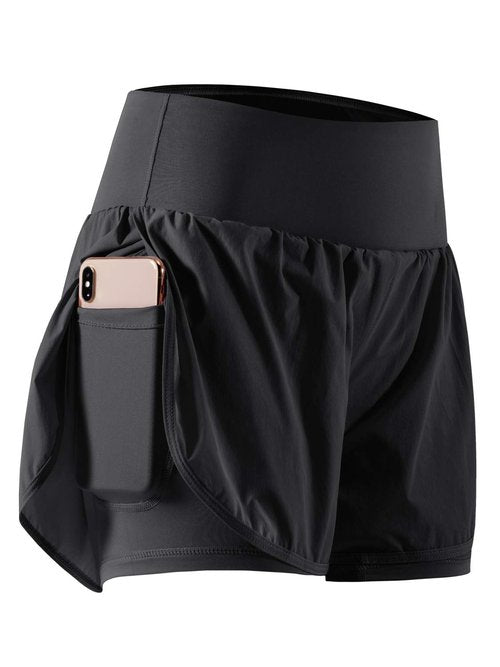 CADMUS 2 in 1 Women's Workout Shorts Athletic Gym Running Shorts for Women Phone Pockets,3'', Black, Large