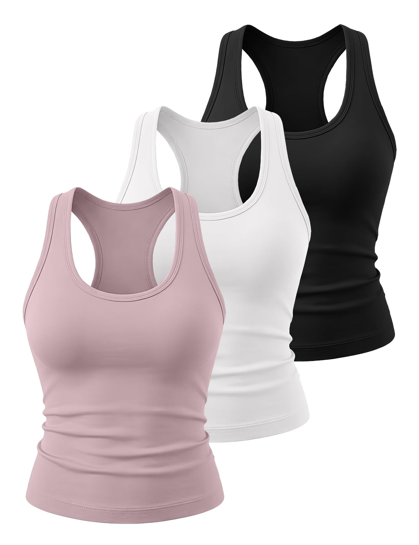 HOPLYNN 3 Pack Women's Racerback Workout Tank Top Crop Athletic Running Gym Yoga Active Sports Tops Shirts for Women 1 Black 1 White 1 Dark Pink Large