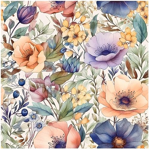 HAOKHOME Vintage Wallpaper Peel and Stick Floral Removable Wall Paper Beige/Purple/Coral Stick on Wall Mural Contact Paper 17.7in x 9.8ft