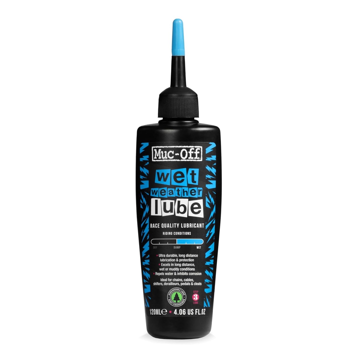 Muc-Off Chain Wet Lube 120ml - Biodegradable Bicycle Lubricant | Reduces Friction & Extends Chain Life | Wax-Based Formula for MTB & Road Bikes