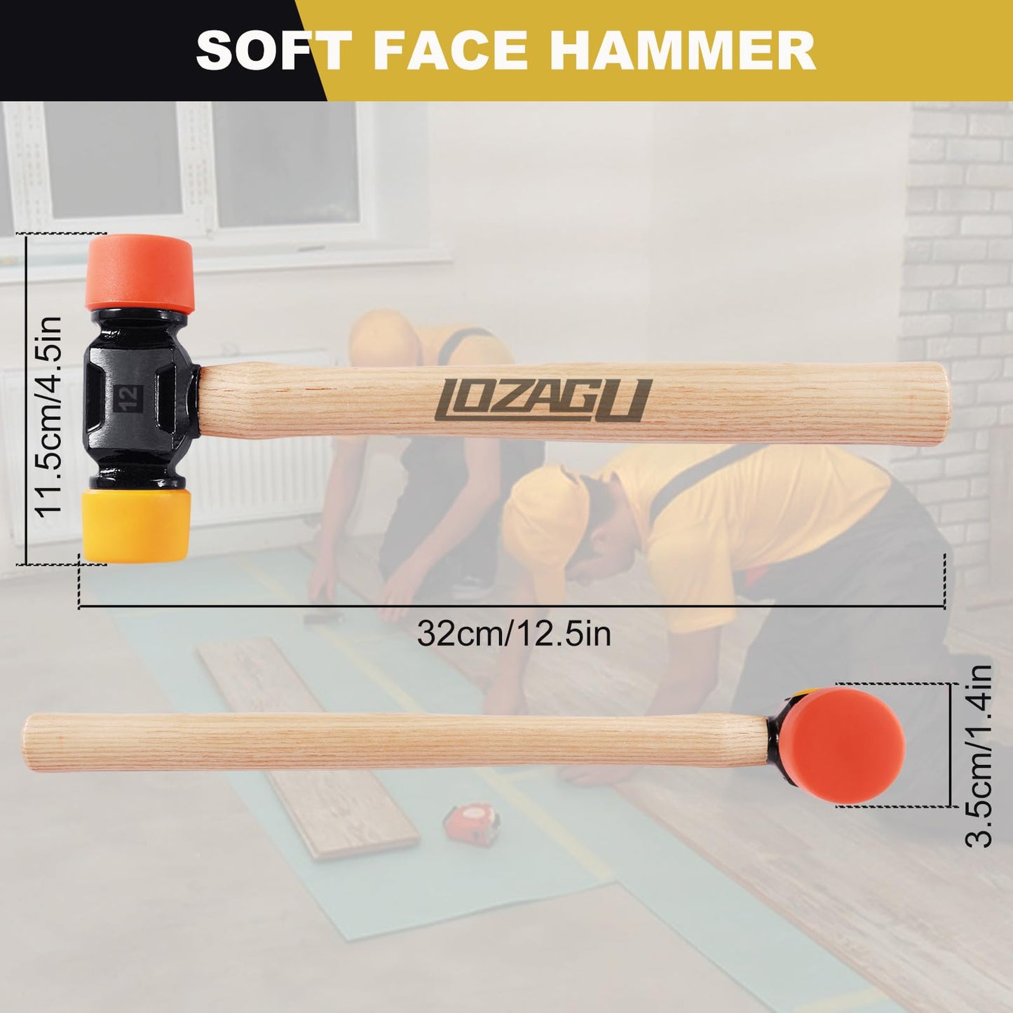 LOZAGU 12oz Mallet Hammer with Tapping Block, Double-Face Nylon & Plastic hammer, Soft Face Hammer