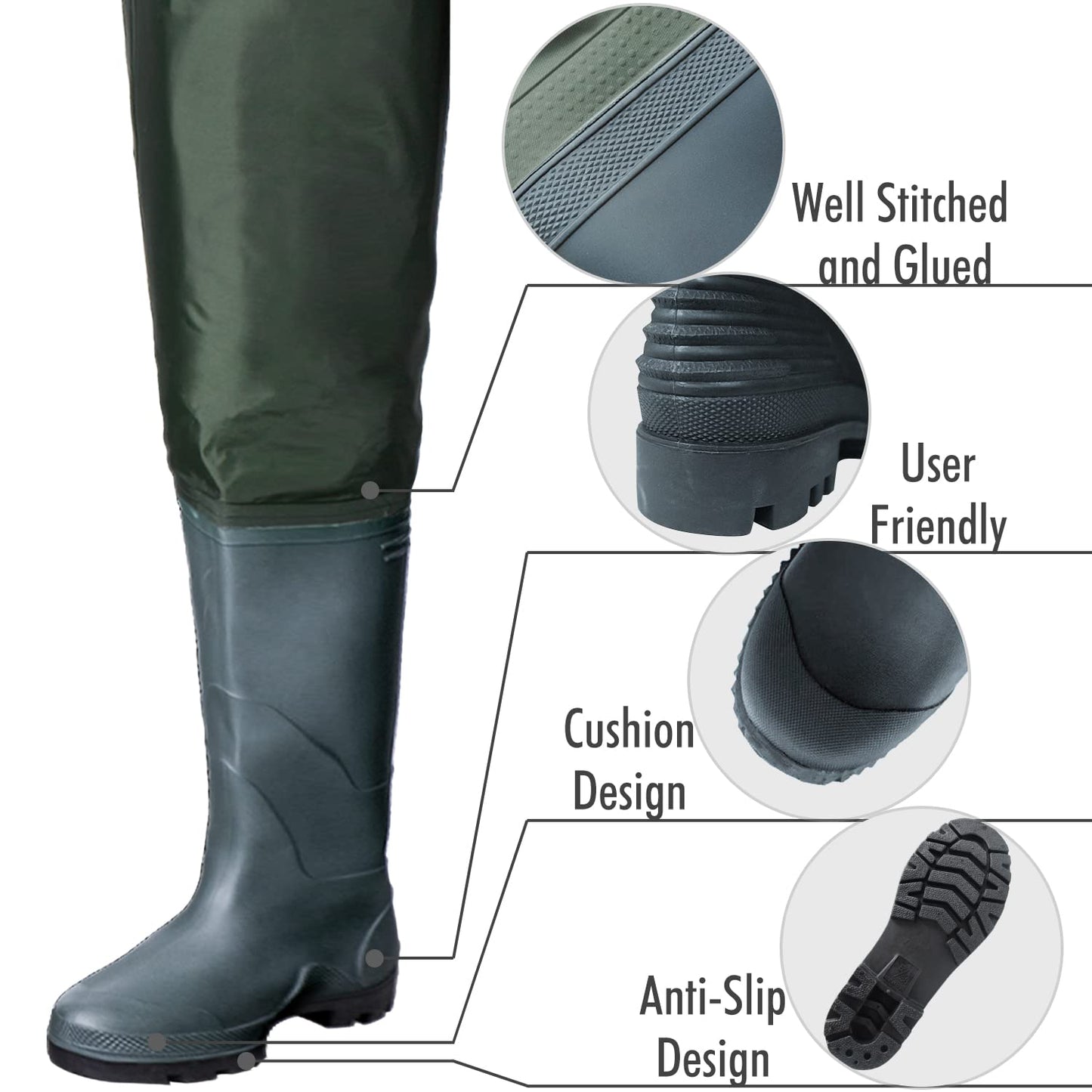 OXYVAN Chest Waders with Boots for Men & Women, Nylon/PVC Lightweight Fishing Wader with Boots Hanger