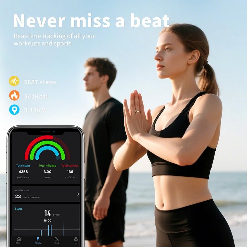 UouNeaCo New Smart Ring for Women and Men, Fitness Tracker with Heart Rate Monitor, Sleep Tracker,100+ Sport Modes, Step Counter, IP68 Waterproof, No Subscription Fee for iOS/Android (Black, 10)