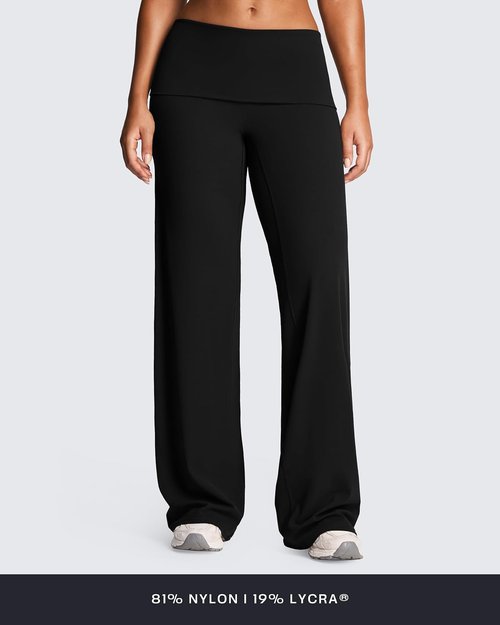 Aoxjox Women's Yoga Pants - Lumastretch™ Fold Over Waist Straight Leg Bottoms | 31"/33"/35" Sizes