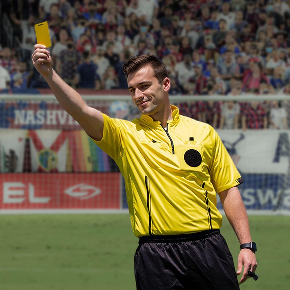 allentian Soccer Referee Shirt, Football Umpire Jersey, Men Official Ref Uniform (L) Yellow