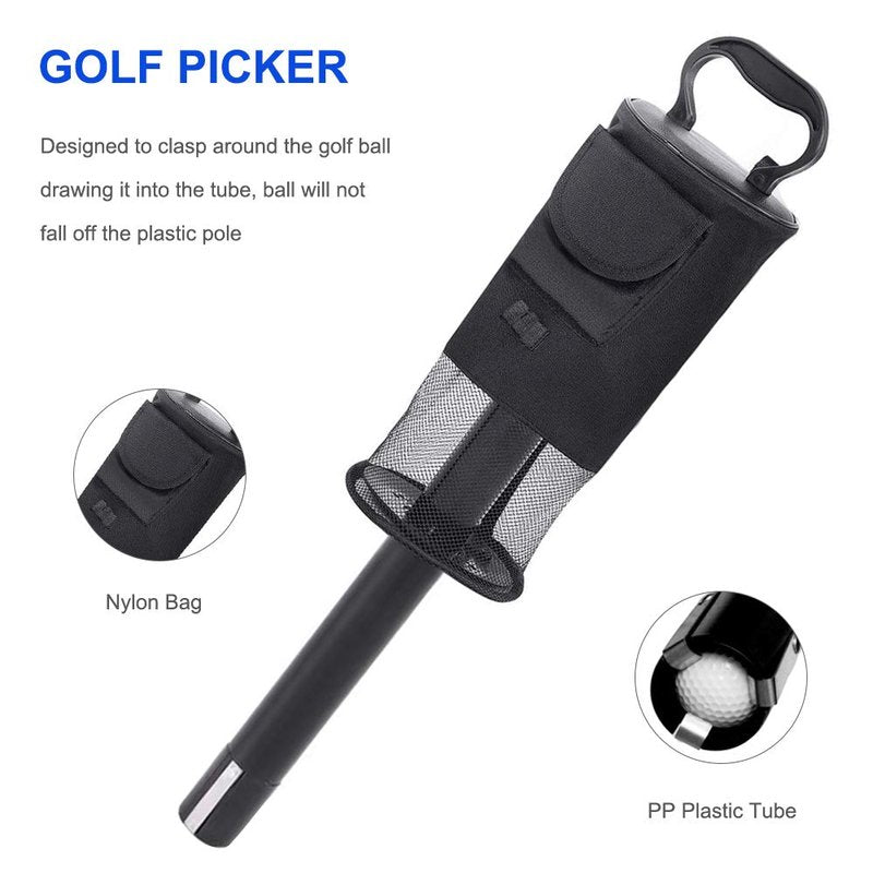 Number-one Golf Ball Collector, Golf Ball Shag Bag Holds About 75 Balls Golf Detachable Ball Retrievers Tube with Storage Bag Golf Ball Picker Scooping Device (Black)