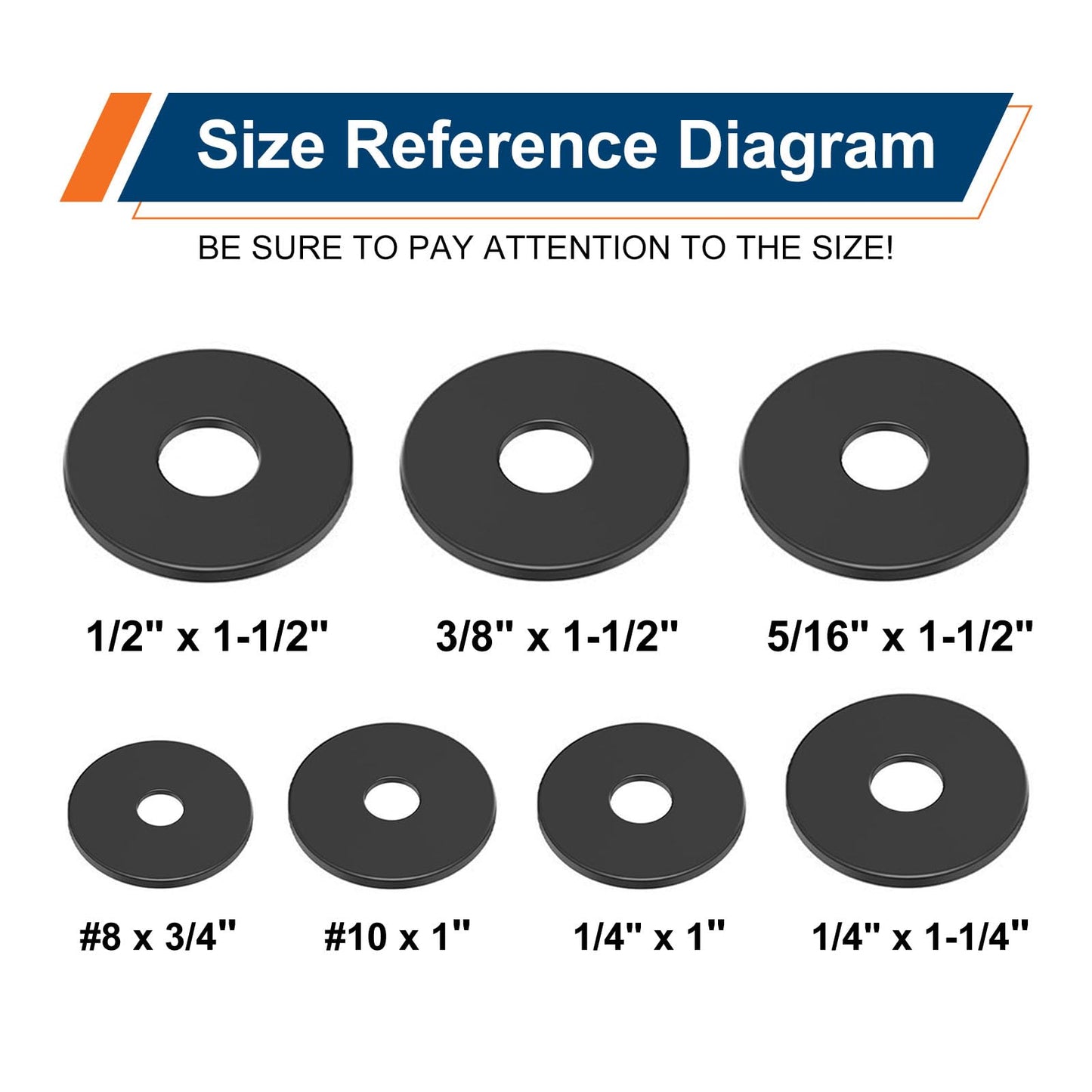 50PCS 1/4" x 1-1/4" Black Fender Washers, 18-8(304) Stainless Steel Flat Fender Washer for M6 Bolts, 1/4" ID x 1-1/4" OD, 0.06'' Thick