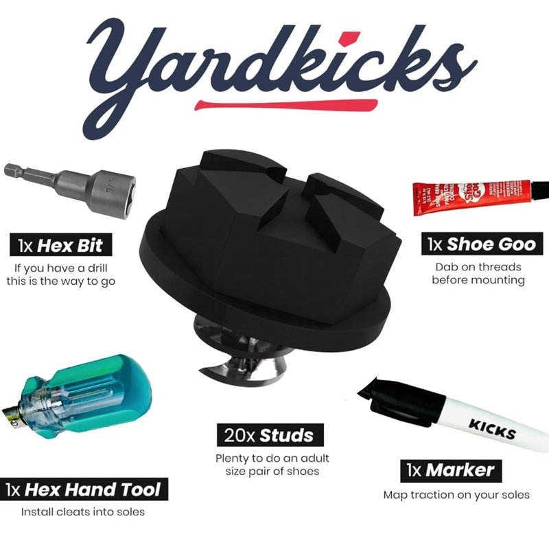 Yardkicks Molded Baseball Cleats Traction Kit: DIY Custom Cleats Boys & Girls –Transform Sneakers into Youth Cleats or Softball Shoes –20 Studs Unisex for Custom Baseball Cleats Grass or Turf (Black)