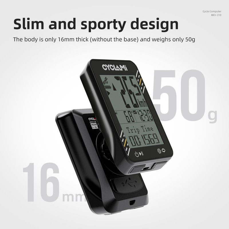 CYCLAMI Bike Computer Wireless - 5-Satellite GPS Cycling Speedometer | 2.4" Sun-Readable Screen | 50g Ultralight | 20+H Battery IPX7 Waterproof Bicycle GPS for Road/MTB Bikes