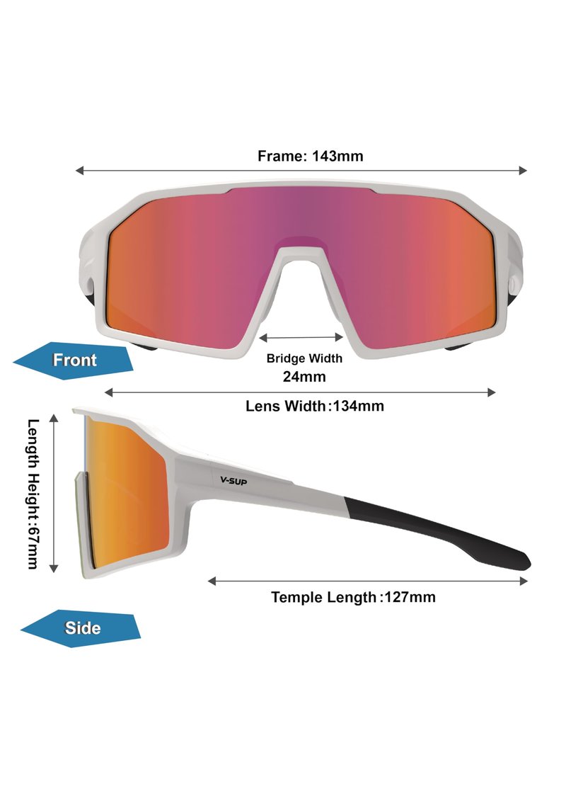 V-SUP UV400 Mens Sunglasses for Baseball, Cycling, Golf, Fishing, Pickleball, Running, Hiking, Sport Glasses for Outdoor Use, MTB–Safety Sunglasses for Men & Women (Gray Frame & Pink Gold Revo Lens)