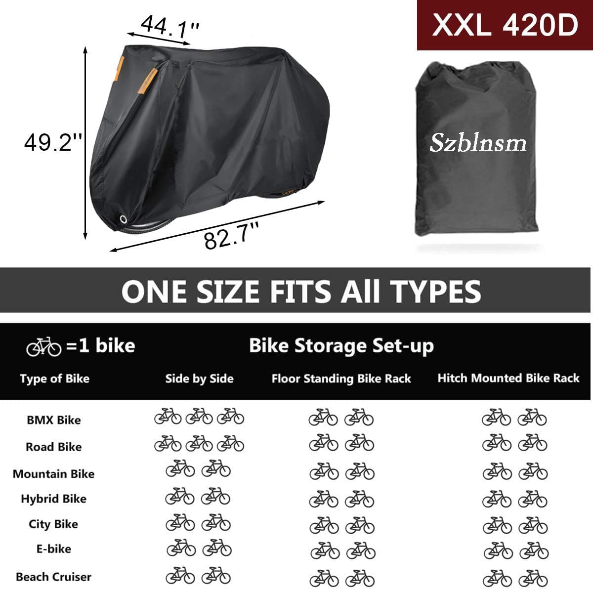 Szblnsm Bike Cover - Waterproof Outdoor Protection for 1-3 Bikes | Heavy Duty 420D Ripstop Material