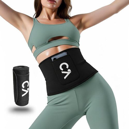 Chick-Active Heat-Boost Waist Trimmer with Secure Phone Pocket – Premium Sweat Amplifying Sauna Belt for Women & Men, Anti-Slip Core Trainer for Gym, Cardio & Enhanced Results (Black, Medium)