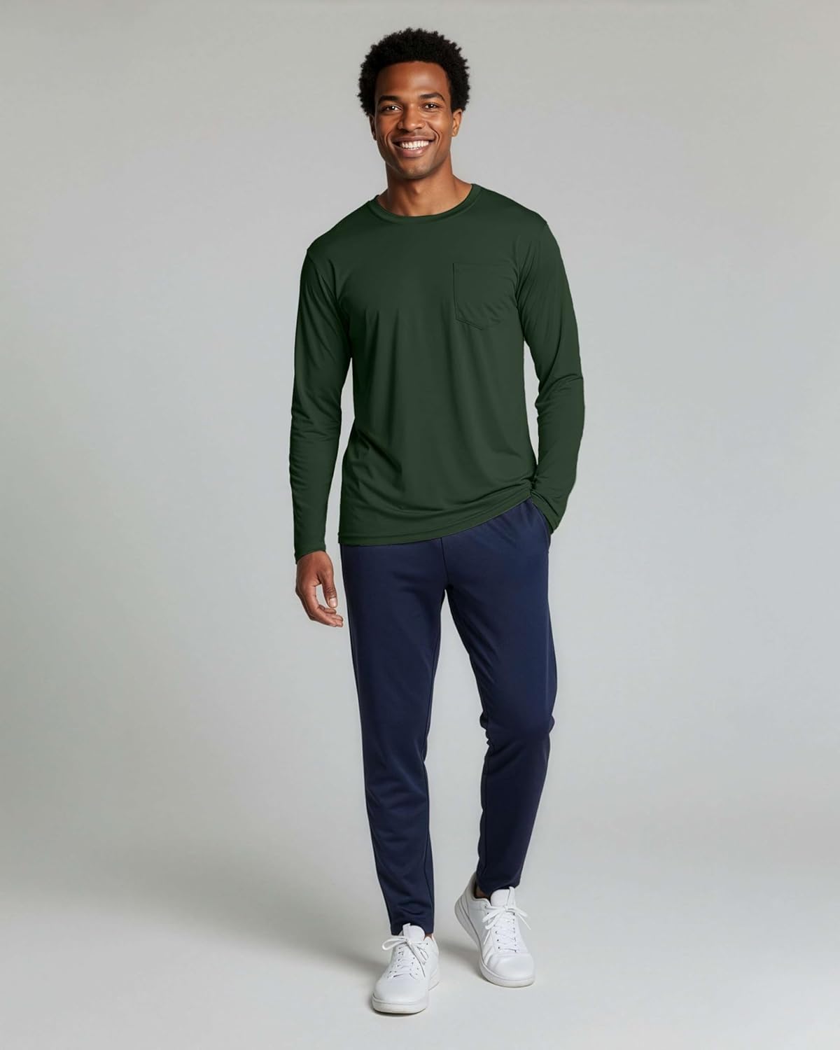 Real Essentials Men's Dry-Fit Long Sleeve Crew T-Shirt - 4 Pack | UPF 50, Active & Comfortable (S-5XLT)