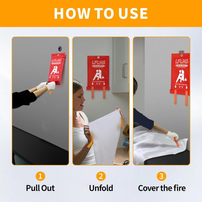 Fire Emergency Blankets - 4 Pack, 40' x 40' Fireproof Fiberglass Blankets for Home, Kitchen, Office, School, Camping, Grill, Car, Warehouse