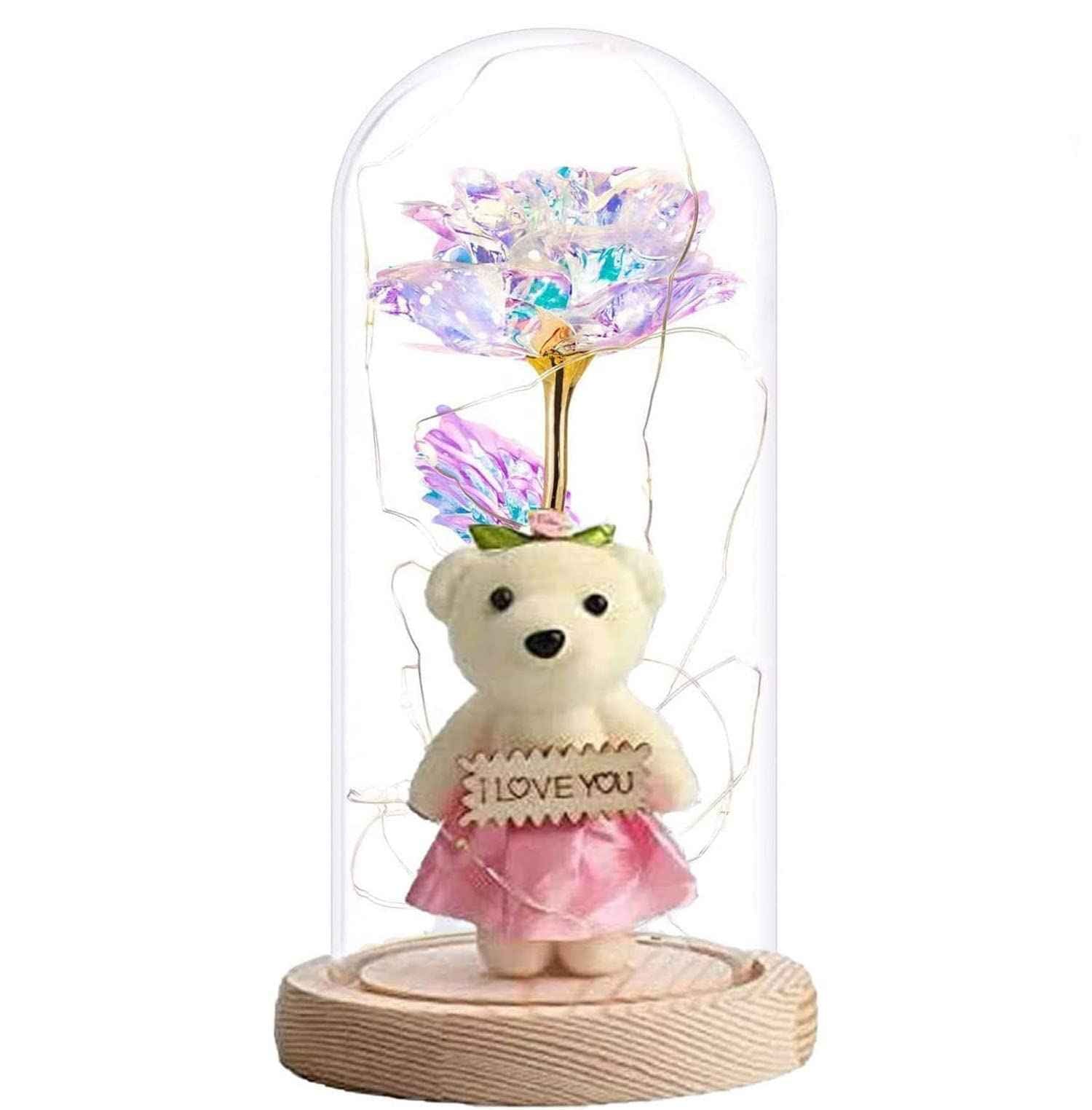 Christmas Rotating Rose Rift for Women, Rotating and Iighting Glass Dome Red Rose, and Giving It to Mother for Anniversary, Christmas and Birthday