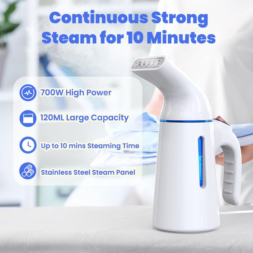 Blesgam Steamer for Clothes 700W, Fast Heat-up in 40S, Clothes Steamer with 120ML Water Tank, 25g/min Strong Penetrating Steam, Handheld Steamer Iron for Travel and Home(GY169)
