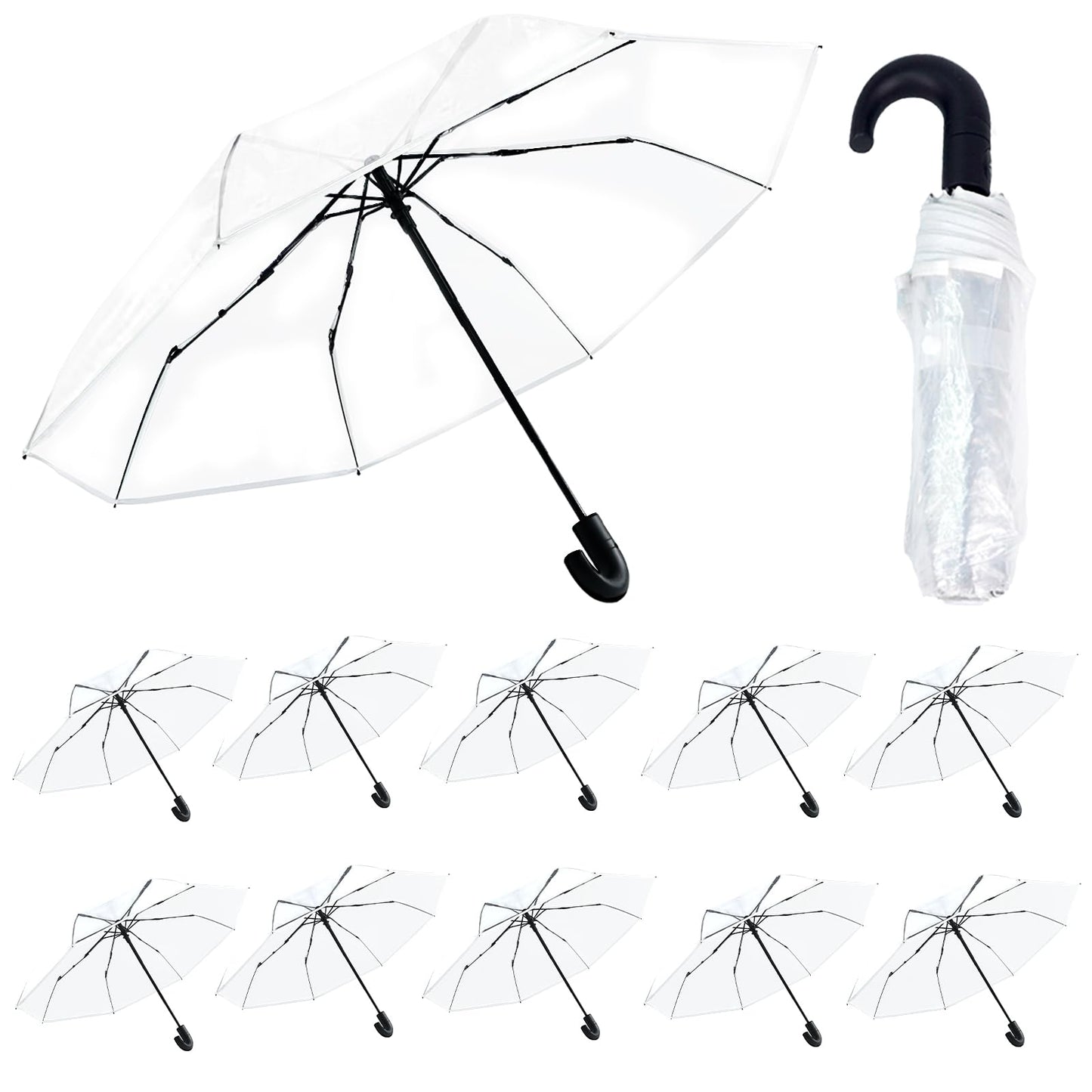 Succwoah 10 Pcs Clear Wedding Umbrellas, Portable Auto Open Close Transparent Design, Durable High-Visibility Folding Rain Umbrellas for Photography, Party, Travel, Golf, Outdoor Events
