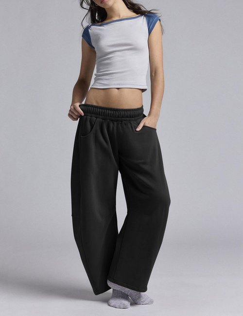 FACDIBY Women's Barrel Sweatpants Fleece Lined Wide Leg Baggy Sweat Pants Interior Drawstring Athletic High Waisted Lounge Sweats with Pockets Black M
