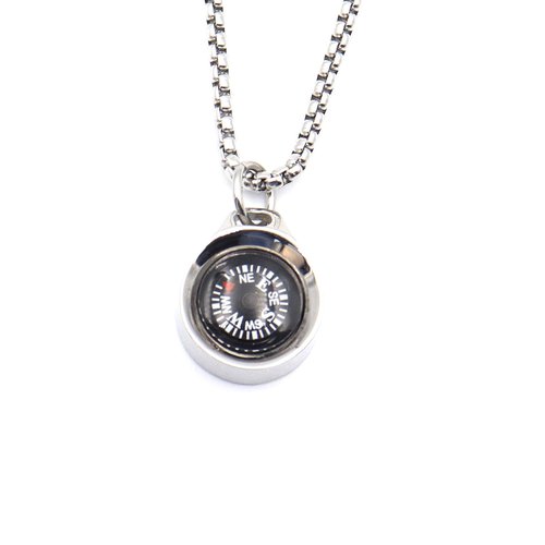 Engraved Compass Necklace, Navigation Compass Necklace for Women Men Best Friends, Fashion Festival Gift Wrap, Silver