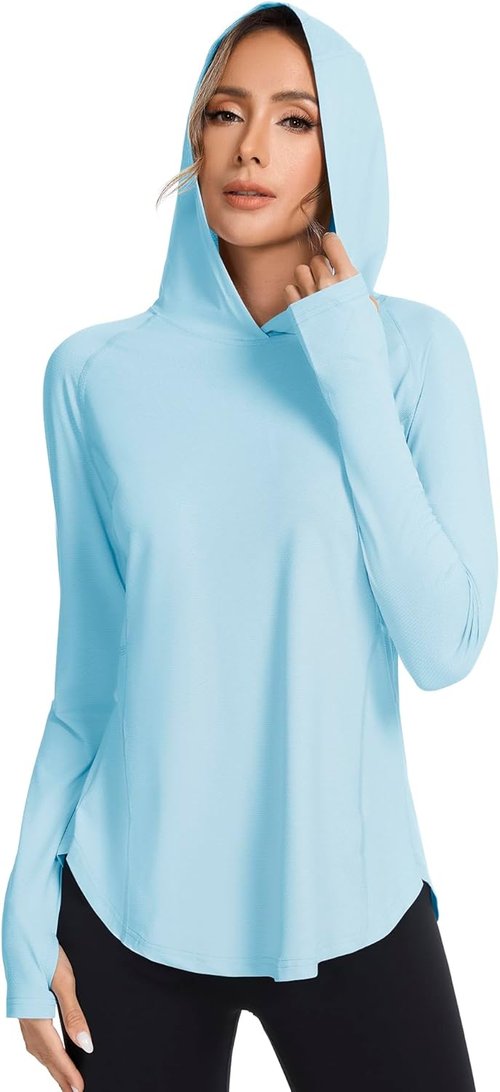 Bashafo Women's UPF 50+ Long Sleeve Sun Hoodie - Lightweight UV Protection for Hiking & Outdoor Activities