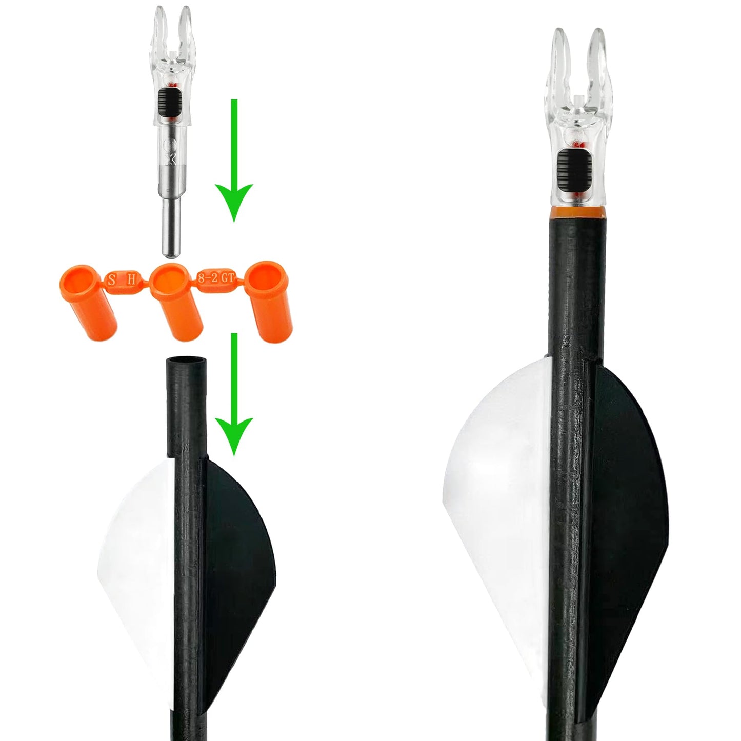 KEAUP 6PCS X Lighted Nocks for Arrows with .204 .233 .244 .246 Inside Diameter with H, S, GT Bushings High-Visibility LED Arrow Nocks, ON/Off Switch Included