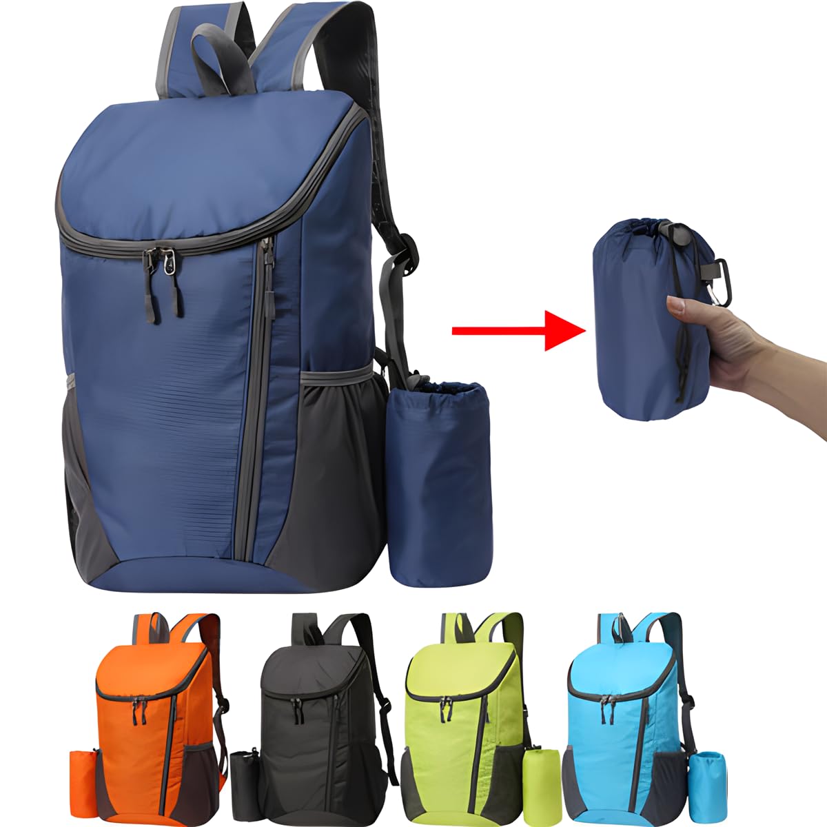 AUUEYY Portable Foldable Backpack Folding Mountaineering Bag, Ultralight Outdoor Cycling Rucksack, Travel Hiking Knapsack (Black)
