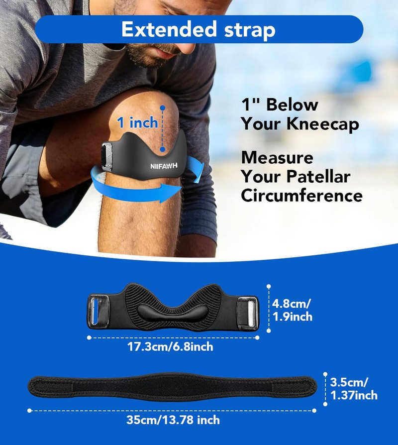 Niifawh Patellar Tendon Support Strap 2 Pack, Silicone Patella Band for Women Men Adjustable Non-Slip Patella Knee Brace Patella Bands for Basketball, Jumpers Knee, Tendonitis, Running, Hiking, Soccer